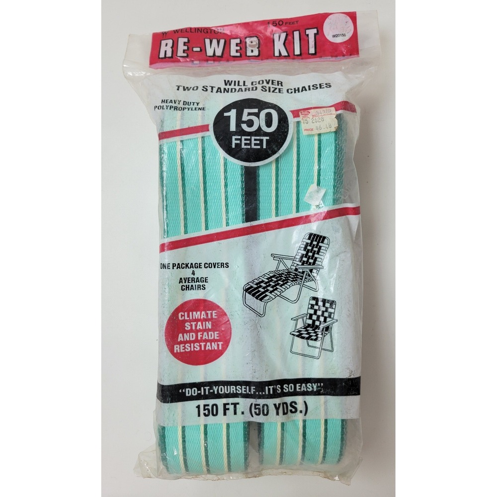 Vtg Wellington Re-Web Kit 150 Ft‎ Teal Green Striped Lawn Chair Webbing W20150
